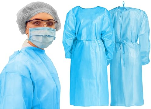 TIGA-MED Vlieskittel Blau – 100 Stück Einweg Schutzkittel aus PP-Spinnvlies (24 g/m²), extra groß: 120 x 155 cm, mit elastischen Armbündchen, Hygienekittel für Medizin, Pflege & Labor