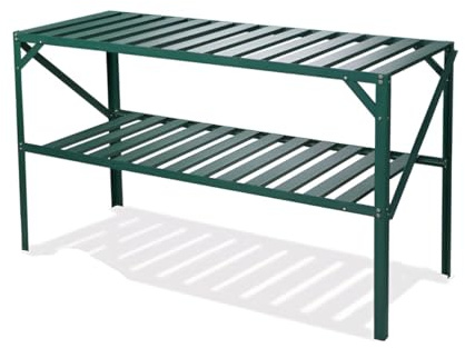 Lacewing 126cm Green Traditional 2 Tier Shelves Greenhouse Staging Garden Storage Shelving Shed Rack Set 1