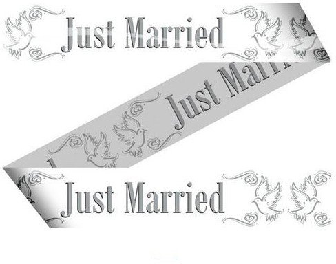 All4yourparty Absperrband Just Married Tauben weiß Silber ca 15 m