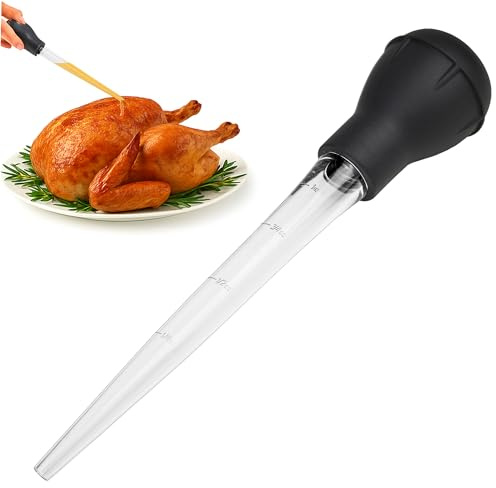 Turkey Baster with Measurement Markings - 11-Inch Kitchen Baster Syringe & High-Suction Silicone Bulb - Multipurpose Liquid Dropper Tool for Roasting Meats, Poultry, BBQ, Oil & Sauces