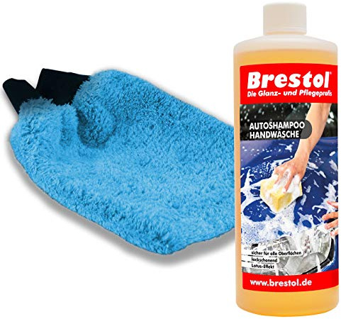 Brestol Autoshampoo SET1 1000 ml Konzentrat + Waschhandschuh - Autowäsche Abperleffekt Abperl-Effekt geeignet für Foam Master Schaumsprüher Schaumsprühgerät oder manuelle Fahrzeugwäsche