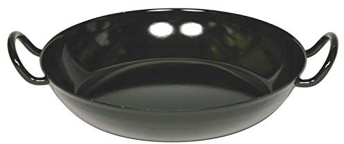 Riess Runde Schlemmerpfanne mit Zwei Griffen aus Emaille in der Farbe Schwarz Schnitt und Kratzfest, Maße: 24cm × 24cm x 5,5cm, 0601-022
