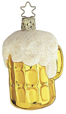 Inge-glas Christmas Tree Decoration Glass 8 cm Bavarian Beer Mug Measure Hand Blown Hand Painted Christmas Balls Gold