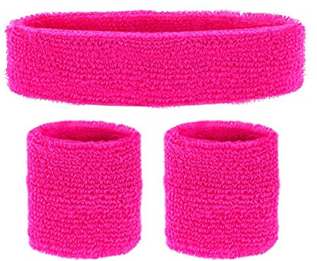 W WIDMANN MILANO Party Fashion - Set di 3 fasce antisudore, con fascia per la fronte e 2 braccialetti, accessori sportivi, per tuta da ginnastica anni '80