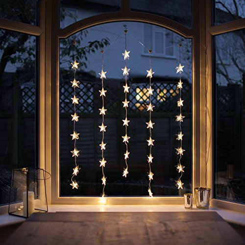 Lights4fun 3x 40er LED Stern Lichtervorhang Innen perlweiß Fensterdeko Weihnachtsdeko Fenster