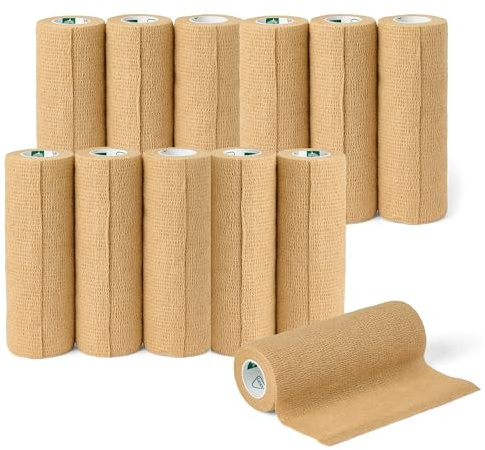 Medline Self-Adherent Cohesive Wrap Bandage with Latex, 6 x 5 yd, Tan, 12 Count