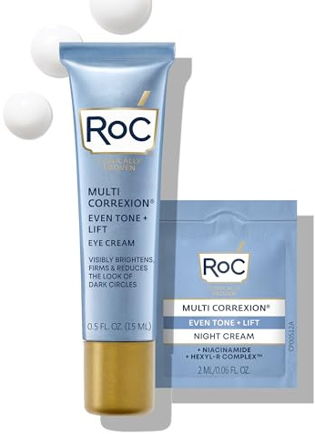 RoC Multi Correxion 5 in 1 Anti-Aging Eye Cream for Puffiness, Under Eye Bags & Dark Circles, Skin Care Treatment with Shea Butter, (.5 oz) with Night Cream Packette (Packaging May Vary)