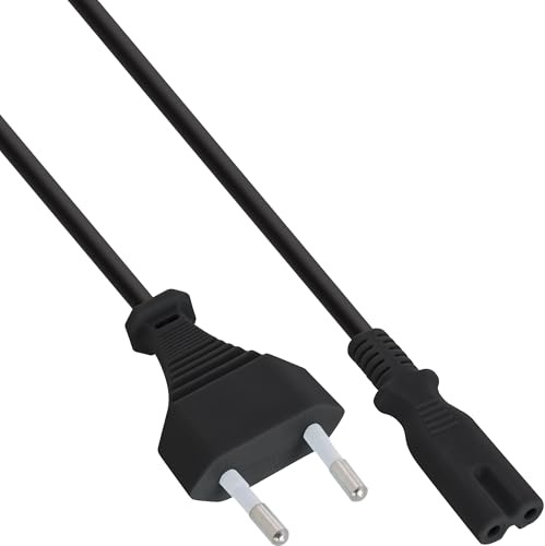 InLine 16654A Netzkabel, Netzstecker auf Euro 8 C7 Stecker, 3m, 1 x Stromkabel