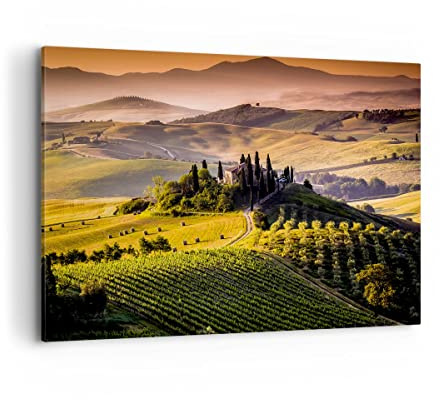 ARTTOR Bilder auf Leinwand 120x80cm Wandbild Landschaften Natur - 2465 | Landwirtschaft Bauernhof Toskana Groß XXL Wanddekoration Wohnzimmer Schlafzimmer Wanddeko Wand Kunstdruck Wandkunst ARTTOR