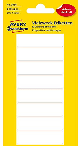 AVERY Zweckform 3086 Haushaltsetiketten selbstklebend (50x14 mm, 64 Aufkleber auf 8 Bogen, Vielzweck-Etiketten für Haushalt, Schule und Büro zum Beschriften und Kennzeichnen) blanko, weiß