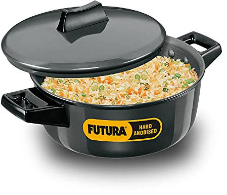 HAWKINS Futura 2 Litre Cook n Serve Bowl, Hard Anodised Saucepan with Hard Anodised Lid, Sauce Pan for Cooking and Serving, Black (ACB20), Aluminium