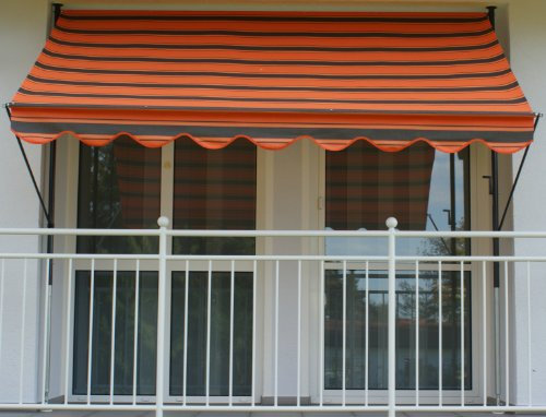 Angerer Klemmmarkise Exklusiv mit Handkurbel, Terrasse/Balkon, einfache Montage ohne Bohren, Made in Germany, hochwertiger Stoff, UV-beständig, höhenverstellbar, wasserabweisend, 300 cm Braun-Orange