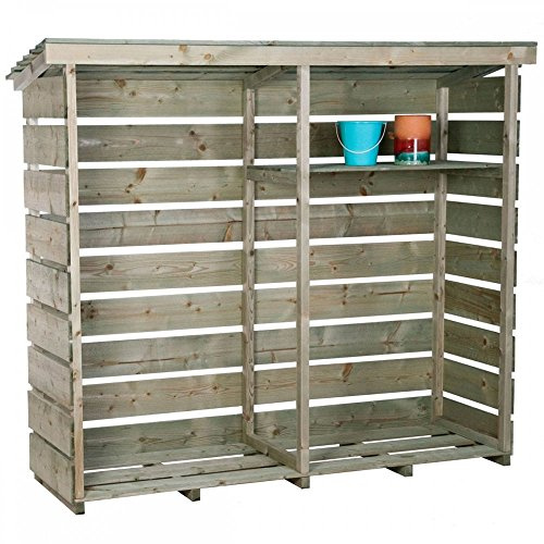 CHARLES BENTLEY FSC® Mixed, Wooden Log Store, Garden, Large Log Store, Heavy Duty, Firewood Storage, Kindling, Treated Wood, Slatted Design, Slanted Roof, Raised Floor, Spruce (177x152x53.5cm)