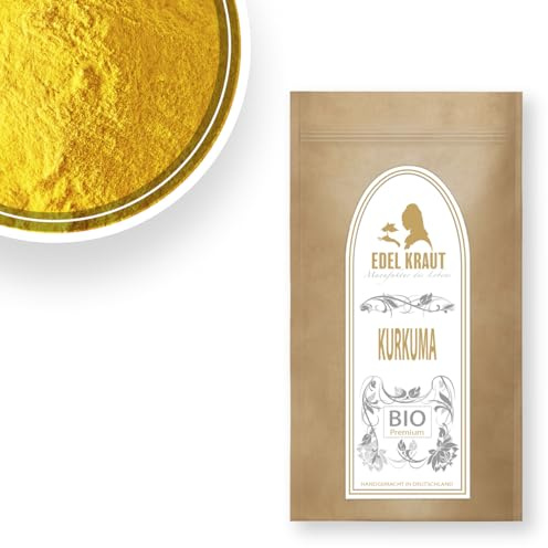 KURKUMA PULVER BIO | EDEL KRAUT 100% reines BIO Curcuma Pulver - Bio Kurkuma ist perfekt für Smoothies, Goldene Milch, Pasten, Kurkuma Bio Latte u.v.m - 100g | turmeric powder - Premium Kurkuma Gewürz