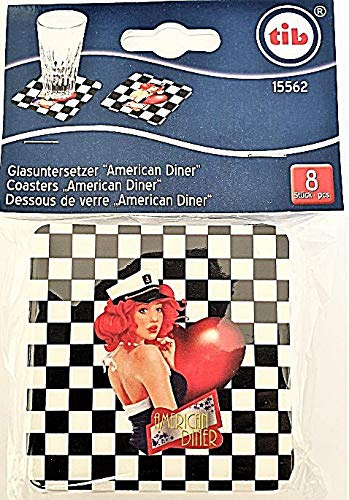 tib 15562 American Diner Glasuntersetzer Set mit 8 Stück, Mehrfarbig, Einheitsgröße