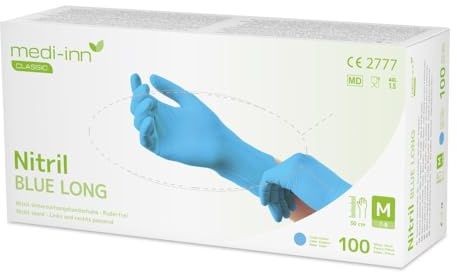 Medi-Inn+ Nitril blue long Einmalhandschuhe puderfrei (Menge: 100 Stück, Größe: M /7-8)