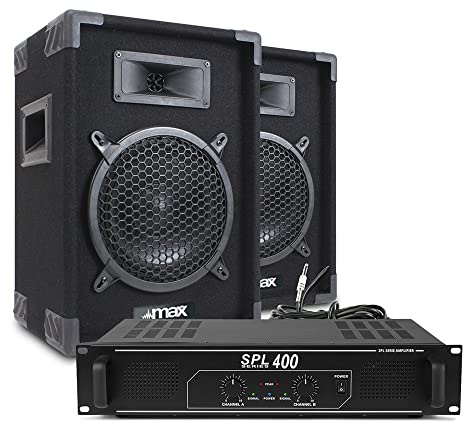 MAX 8 Passive DJ Speakers Pair with SPL400 Amplifier - High Power Professional Sound System for DJs, Bands, Parties - Durable, Clear Audio, Easy Setup - Ideal for Indoor & Outdoor Events