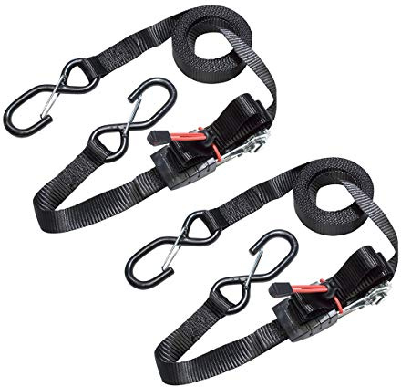 Master Lock 3066EURDAT Ratchet Tie Down Strap with S-Hooks, black, 4.25 m x 25 mm Strap, Pack of 2