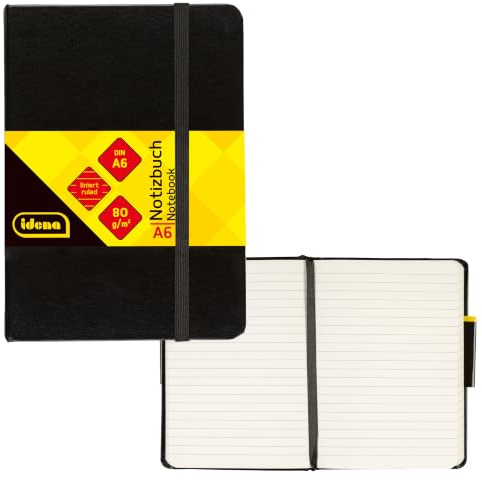 Idena 209285 Carnet ligné avec marque-page et poche intérieure Label FSC Mix Noir A6