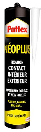 PATTEX Néoplus Colle de Fixation type néoprène - Tous matériaux, intérieur et extérieur, prise immédiate -Cartouche 390g