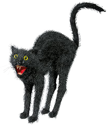 Fauchende Deko Katze 32 cm schwarz Hexenkatze Deko-Tier künstliche Katze Halloweendeko stehend Dekoration