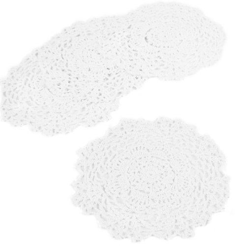 kilofly, Centrini / segnaposto di cotone all’uncinetto, confezione da 4 pezzi, disegno floreale, Cotone, bianco, 7 inch white