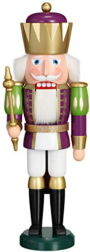 Seiffener Volkskunst Nussknacker König exklusiv 40 cm hoch Figur aus Holz Original Erzgebirgskunst weiß-Gold-Purpur
