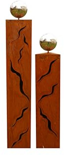 Gartendekoshop24 - Gartendeko, Rostsäulen Paar, dreieckig, 80/60 cm, mit Edelstahlkugeln, für draußen. Handgefertigte Rost Gartensäulen mit Muster aus Edelrost. 1 Paar Rostsäulen Gartendeko. -