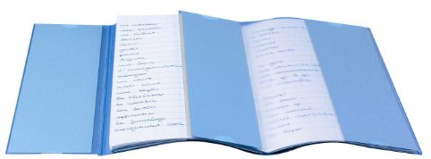 Vokabeltrainer EP 1525999, DIN A4, PVC-Folie, Hefthülle für Vokabelhefte, in verschiedenen Innenklappen eingelegte und bewegliche Abdeckstreifen erleichtern das Lernen von Vokabeln, transparent