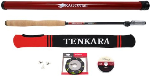 DRAGONtail Shadowfire 365 12' Tenkara Rod Plus Complete Starter Package – Flies, Leader, Tippet, Line Holder, Storage Tube, and Rod Sock