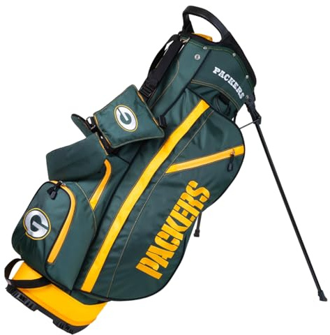 Team Golf NFL Green Bay Packers Fairway Golf Stand Bag, Lightweight, 14-way Top, Spring Action Stand, Insulated Cooler Pocket, Padded Strap, Umbrella Holder & Removable Rain Hood