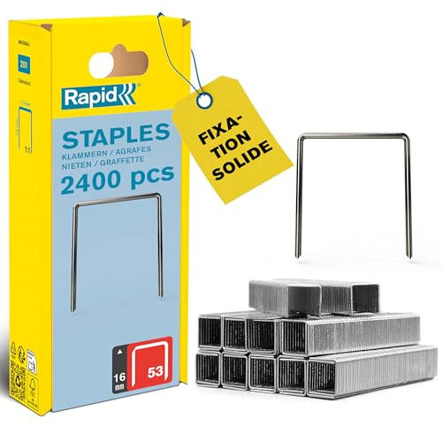 Rapid Paquete de 2400 Grapas N.53/16 para Tejido y Decoraciones en Acero Galvanizado, Estructura de Hilo Fino, Longitud de Pierna 16 mm