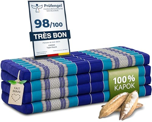livasia Nachhaltige Klappmatratze aus Kapok - 200x110x8cm - breite Gästematratze, Faltbare Matratze, ökologische Yogamatte, klappbares Gästebett, Liege für Garten und Balkon (Blau)