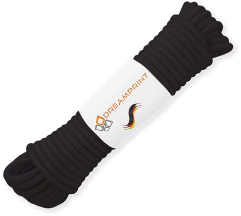 Dreamprint Expanderseil 10m Schwarz 4mm Ø - Gummiseil, Planenseil, elastisches Seil für Innen & Außen - Wetterfest & Reißfest - Ideal für Ladungssicherung, Planenbefestigung, Camping & Outdoor