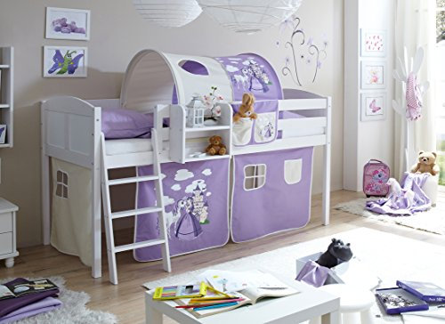 TiCAA Hochbett, Kinderbett Spielbett mit Treppe aus Kiefer Massivholz Bettgestell 90 x 200