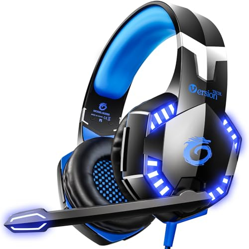 VersionTECH. G2000 Gaming Headset for PS5 PS4 Xbox One Controller,Bass Surround Noise Cancelling Mic, Over Ear Headphones with LED Lights for Mac Laptop Xbox Series X S Nintendo Switch NES PC Games