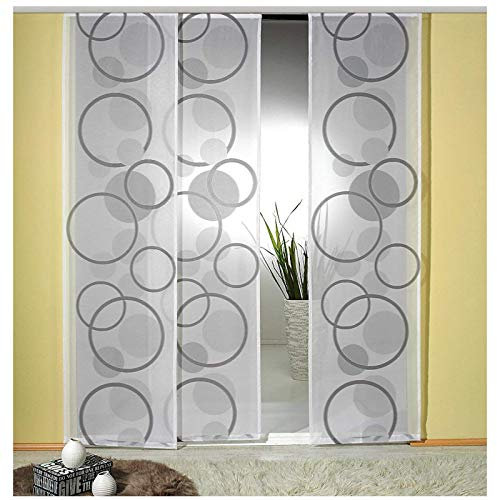 heimtexland ® Flächenvorhang inklusive Zubehör natürliche Batist-Optik Moderne Web Kreise Weiß Grau halbtransparent HxB 245x60 Schiebevorhang Schiebegardine Typ327