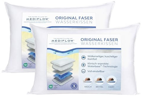 Mediflow Das erste & Original Wasserkissen, klinisch erwiesen, um Nackenschmerzen zu reduzieren & den Schlaf zu verbessern Ideal für die richtige Nackenunterstützung (50 x 70 cm 2er-Set)