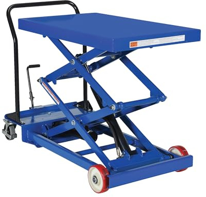 Vestil CART-1000-D-FR Steel Premium Double Scissor Lift Cart with Foot Release 24 in. x 40-1/2 in. 1000 Lb. Capacity Blue