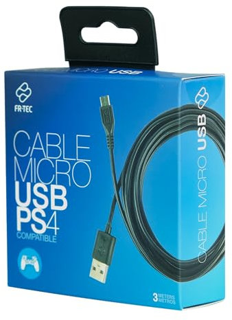 FRTEC - Cavo di ricarica per controller compatibile Playstation 4, Micro USB a USB, Lunghezza 3 metri