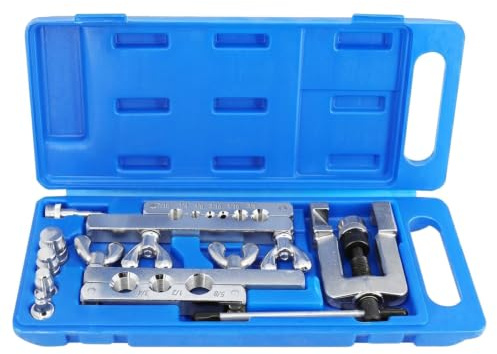 Flexzion Flaring Tool HVAC Kit for Copper Tubing - 45 Degree Single Flare & Swaging Tool Set, 1/8 to 3/4 Inch Pipe Tube Flaring Kit for HVAC, Refrigeration, Automotive & Plumbing with Carrying Case