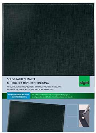 SIGEL Speisekartenmappe A4 Buchschrauben-Bindung schwarz | SM130, Präsentationsmappe mit Leinenstruktur, leicht abwischbar