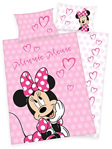 Disneys Minnie Mouse Bettwäsche 40x60 + 100x135cm 100% Baumwolle mit Reißverschluss (100 x 135 cm)