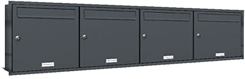 AL Briefkastensysteme, 4er Unterputzbriefkasten in Anthrazit Grau RAL 7016, Briefkastenanlage 4 Fach, Postkasten modern