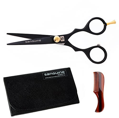 Professional Moustache Scissors, Beard Trimming Scissors, Japanese Convex Mustache Blades - 4.5 inch - Case, Comb Included