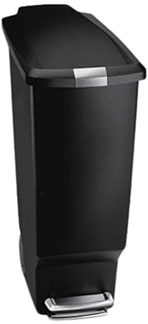 simplehuman CW1361 40L Slim Recycling Kitchen Pedal Bin with Lid Lock, Silent Soft Close Lid, Built In Wheels, Stay-Open Lid, Black Plastic, W 26.0cm x H 64.0cm x D 49.0cm