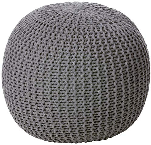Urban Lifestyle Round Knit Pouf - Hand Woven Cotton, Dark Grey