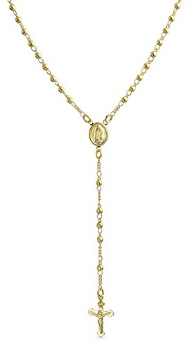 Bling Jewelry Katholisches Christliches Gebet Rosenkranz Perlen Kreuz Kreuz Katholisch Jesus Jungfrau Mutter Maria Rosenkranz Perlen Halskette Für Frauen Teenager 18K Vergoldetes Messing