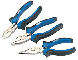 Draper 3 Piece 160mm Plier Set | Soft Grip Hand Tools Kit | Carbon Steel Long Nose Pliers | Combination & Diagonal Side Cutters | Hardened Jaws & Cutting Edges | 45864