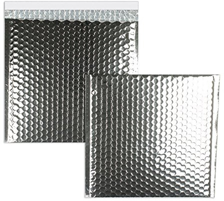 10 Stück, Farbige Luftpolstertaschen, 235 x 250 mm, Haftklebung mit Abziehstreifen, Gerade Klappe, 180 my Metallic Bubble Bags - Glossy, Ohne Fenster, Silber, Blanke Briefhüllen